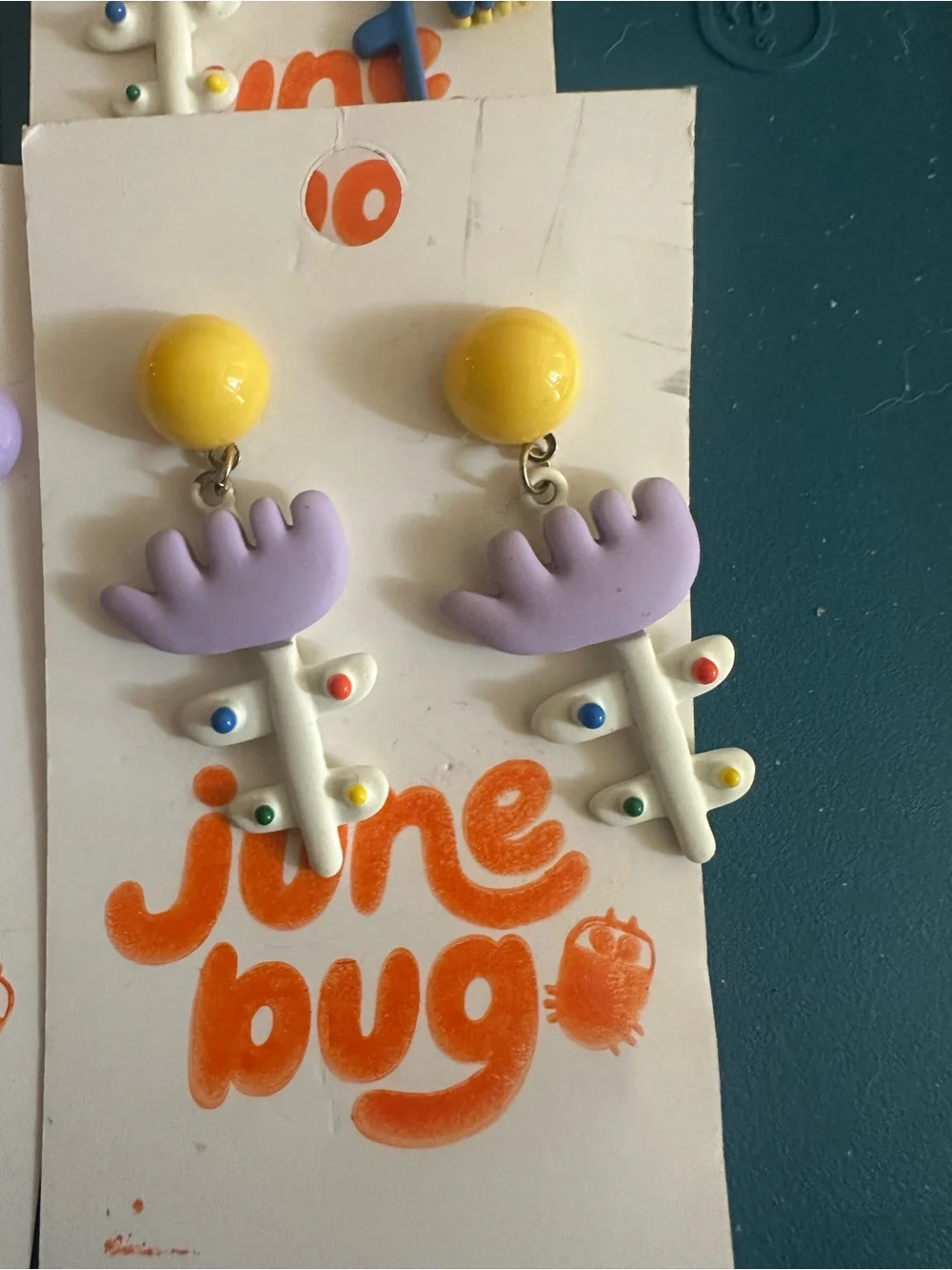 NEW - Cute June Bug Dangle Earrings — Purple, Yellow, Blue Set